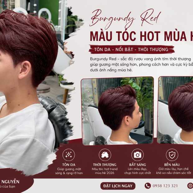 Màu Tóc Burgundy Red Cho Nam – Xu Hướng Hot Hè 2026